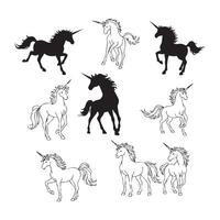 Multiple unicorn silhouettes shown on a white background vector