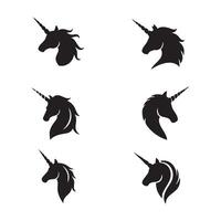 Set of black unicorn outlines on a white canvas vector