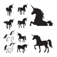Series of unicorn silhouette graphics on white vector