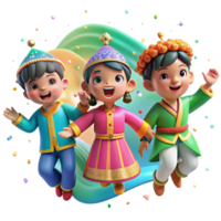 elegant classic Local Children Performing Traditional Dance Isolated Colorful Costumes professional png
