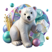 vibrant rustic Polar Bear Cub Playing in Snow Isolated Element detailed png
