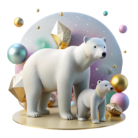 dramatic rustic Polar Bear Mother and Cub Isolated Image original png