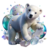impressive rustic Polar Bear Cub Playing in Snow Isolated Element authentic png