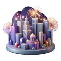 beautiful traditional Nighttime City Skyline with Colorful Lights Isolated Element authentic png