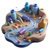 wonderful creative Polluted River with Plastic Bottles Isolated Environmental Pollution high resolution png