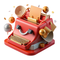 serene artistic Red Vintage Typewriter Cutout Transparent Background professional png