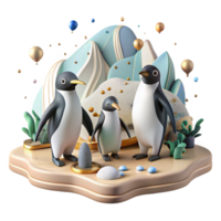 elegant minimalist Penguins on Shore Group Isolated Image professional png