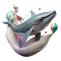 vibrant rustic Minke Whale Surfacing with Sonar Waves Isolated professional png