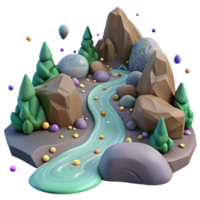 magnificent contemporary Mountain Stream with Rocks Cutout with Realistic Water Flow high resolution png