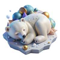 vibrant minimalist Polar Bear Cub Sleeping on Ice Isolated Element premium png
