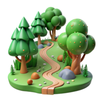 wonderful modern Green Forest with Hiking Trail Isolated Background png