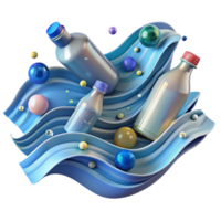 elegant rustic Ocean Waves with Plastic Pollution Transparent Background authentic png