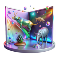 extraordinary classic Holographic Projection of Endangered Species Data Vibrant Colors Transparent Background high resolution png