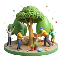 serene rustic Group Planting Trees in Park Wide Angle Cutout high resolution png