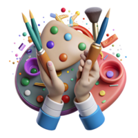 wonderful rustic Hands Holding Paintbrushes and Palette Transparent Background genuine png