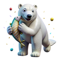 beautiful rustic Polar Bear with Fish in Mouth Transparent Background high resolution png
