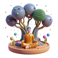 impressive creative Person Meditating Under Tree Isolated Element high resolution png