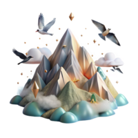 impressive rustic Mountain Scene with Birds in Flight Transparent Element exclusive png