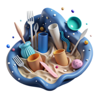 dramatic rustic Plastic Utensils Littering Ocean Floor Cutout Graphic detailed png