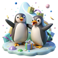 stunning vintage Penguins Waddling on Ice Transparent Background high quality png