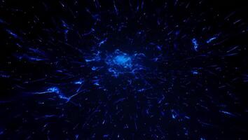 Pulsating blue energy core expanding and radiating luminous filaments across mysterious dark cosmic depths, revealing intricate plasma dynamics in deep space environment video