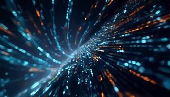 Dynamic hyperspace tunnel traversing with luminous blue energy, revealing warp speed journey through cosmic passageway suggesting interstellar exploration and scientific visualization video