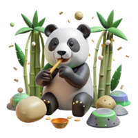 impressive rustic Panda Eating Bamboo in Sparse Forest Transparent Background professional png