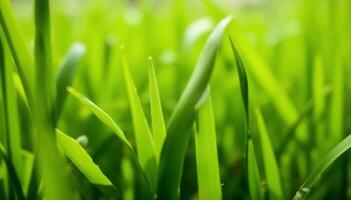 Lush green grass blades sway gently in a field, creating a peaceful and serene natural background video