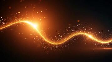 Shimmering golden wave creates a mesmerizing trail of light and particles against a dark background, evoking a sense of wonder and energy video