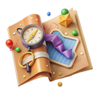 vibrant creative Open Map with Compass and Ruler Transparent Background Cutout genuine png