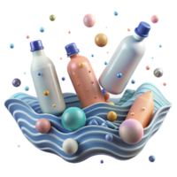 beautiful creative Plastic Bottles Floating in Ocean Isolated authentic png