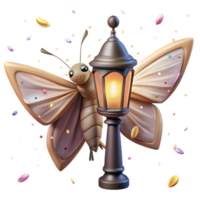 serene classic Moth Drawn to Streetlamp Transparent Background high resolution png