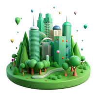 serene minimalist Green Cityscape with Trees Isolated high quality png