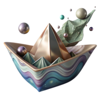 elegant rustic Origami Paper Boat Floating on Water Isolated Element genuine png