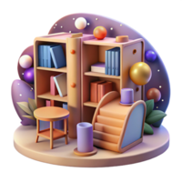 magnificent abstract Quiet Library with Bookshelves Isolated original png