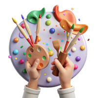 beautiful abstract Hands Holding Paintbrushes and Palette Transparent Background premium png