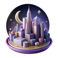 stunning rustic Nighttime City Skyline with Colorful Lights Isolated Element premium png