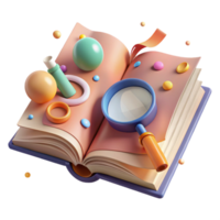 impressive vintage Magnifying Glass on Open Book Isolated Element genuine png