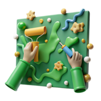 stunning artistic Hands Painting Green Mural on Wall Transparent Background high quality png