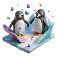 serene abstract Penguins Sliding on Ice Isolated professional png