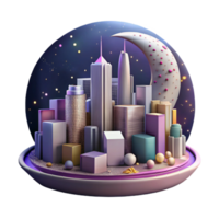 magnificent classic Nighttime City Skyline with Colorful Lights Isolated Element high quality png