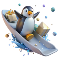 elegant abstract Penguin Migration Sliding Isolated Icy Slope Detail Transparent Background high quality png