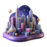serene artistic Nighttime City Skyline with Colorful Lights Isolated Element png