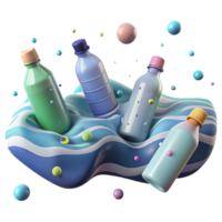 serene traditional Plastic Bottles Floating in Ocean Isolated exclusive png