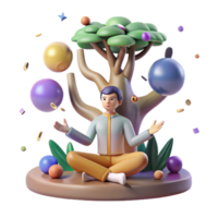 beautiful rustic Person Meditating Under Tree Isolated Element png