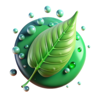 beautiful traditional Green Leaf with Water Droplets Isolated on Transparent Background high resolution png