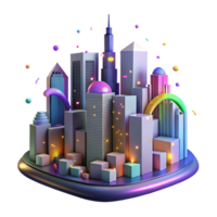impressive artistic Nighttime City Skyline with Colorful Lights Isolated Element detailed png
