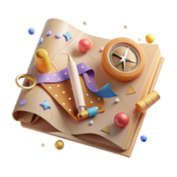 impressive artistic Open Map with Compass and Ruler Transparent Background Cutout original png