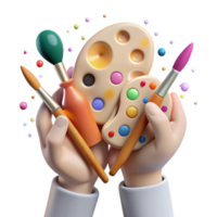 dramatic minimalist Hands Holding Paintbrushes and Palette Transparent Background high resolution png