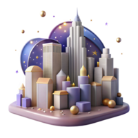 extraordinary artistic Nighttime City Skyline with Colorful Lights Isolated Element professional png